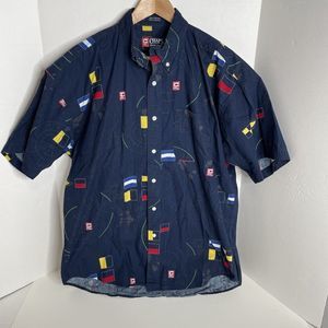 Vintage Chaps Ralph Lauren Mens Large Navy Nautical Flags Button Down Preppy